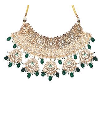 Emerald green bridal meenakari kundan choker set 3