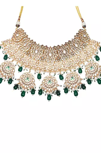 Emerald green bridal meenakari kundan choker set