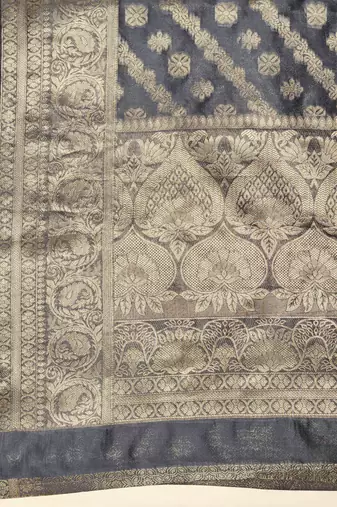 Grey Organza Faux Kanjeevaram Woven Saree Without Blouse