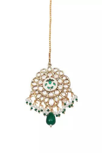 Emerald green bridal meenakari kundan choker set