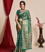 Rama Organza Faux Kanjeevaram Woven Saree Without Blouse