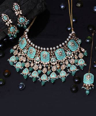Exquisite mint meenakari kundan choker set 1