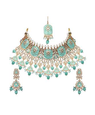 Exquisite mint meenakari kundan choker set 2