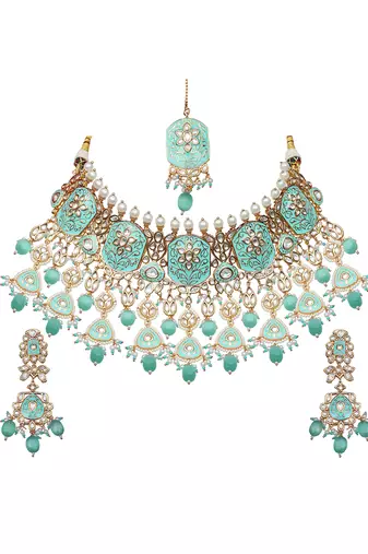 Exquisite mint meenakari kundan choker set