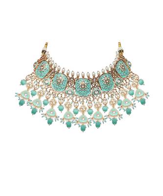 Exquisite mint meenakari kundan choker set 3