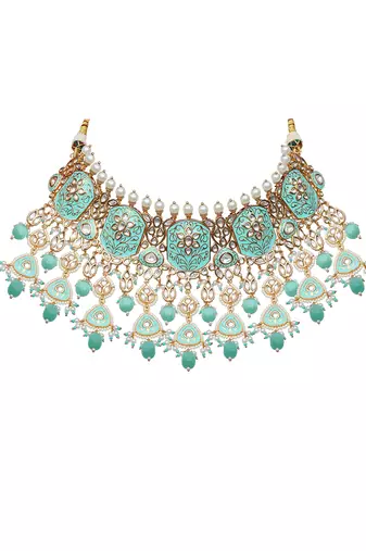Exquisite mint meenakari kundan choker set