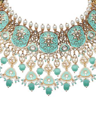 Exquisite mint meenakari kundan choker set 5