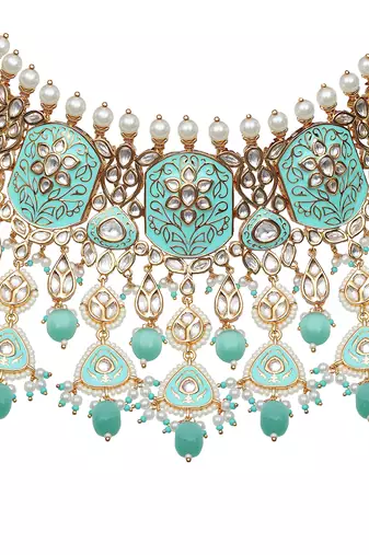Exquisite mint meenakari kundan choker set