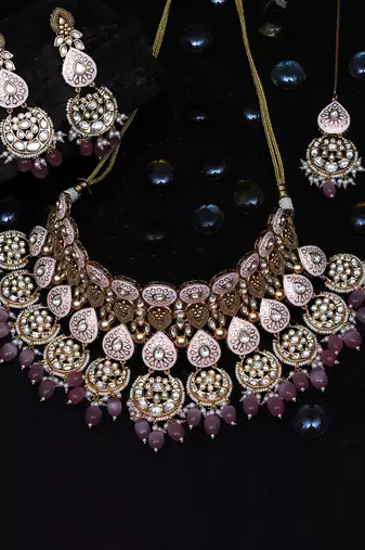 Pink kundan choker set