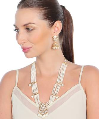 White kundan polki and pearl necklace set 1
