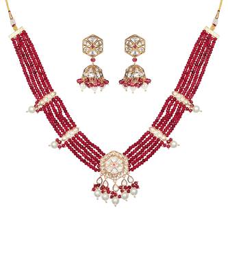 Red & white kundan necklace set 2
