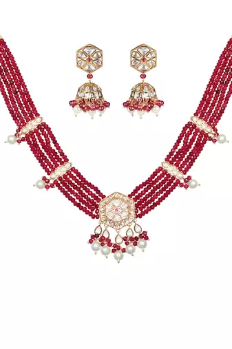 Red & white kundan necklace set
