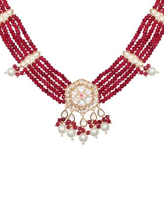 Red & white kundan necklace set 3