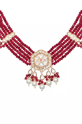 Red & white kundan necklace set