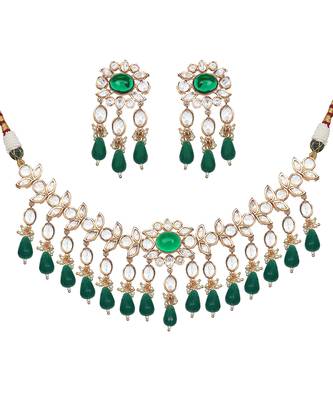Emerald green kundan choker set 2