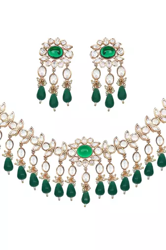 Emerald green kundan choker set