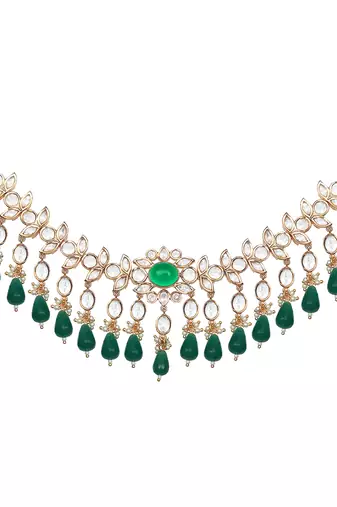 Emerald green kundan choker set