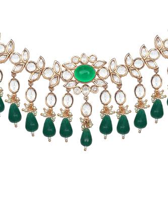 Emerald green kundan choker set 5