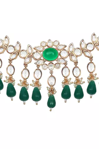 Emerald green kundan choker set