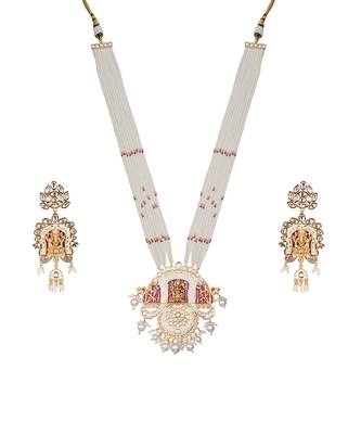 White lord ganesha kundan kundan long necklace set 2