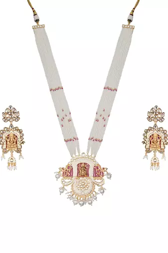 White lord ganesha kundan kundan long necklace set