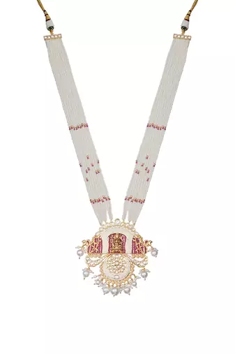 White lord ganesha kundan kundan long necklace set