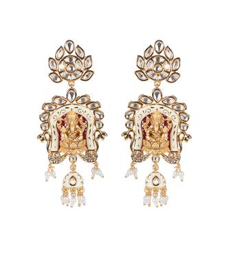 White lord ganesha kundan kundan long necklace set 4