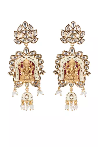 White lord ganesha kundan kundan long necklace set