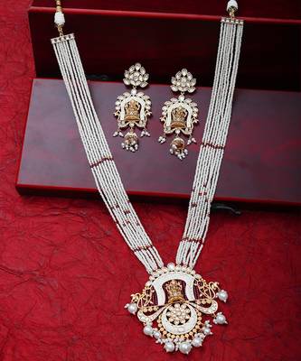 White lord ganesha kundan kundan long necklace set 5