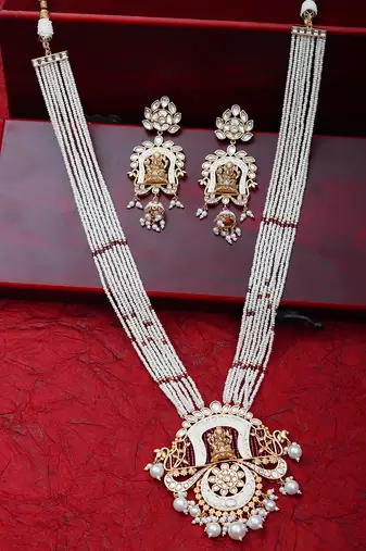 White lord ganesha kundan kundan long necklace set