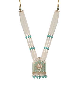 Mint jharoka shaped kundan long necklace set 3