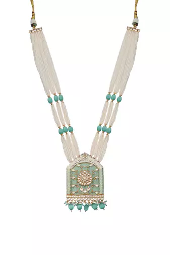 Mint jharoka shaped kundan long necklace set