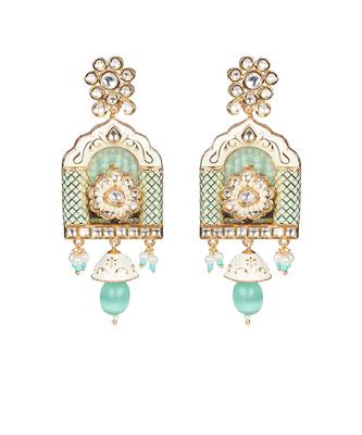 Mint jharoka shaped kundan long necklace set 4
