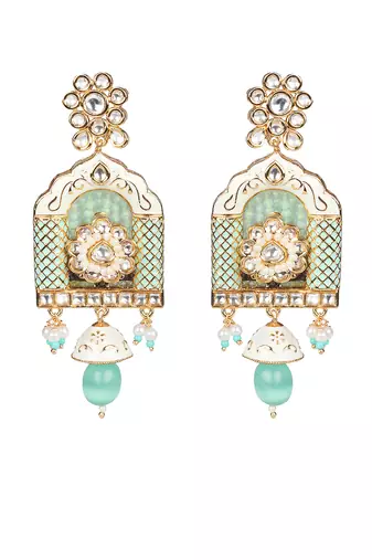 Mint jharoka shaped kundan long necklace set