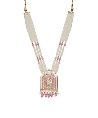 Pink jharoka shaped kundan long necklace set 3