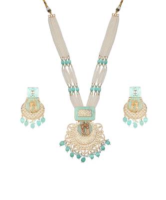 Mint kundan long necklace set 2