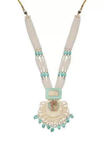 Mint kundan long necklace set