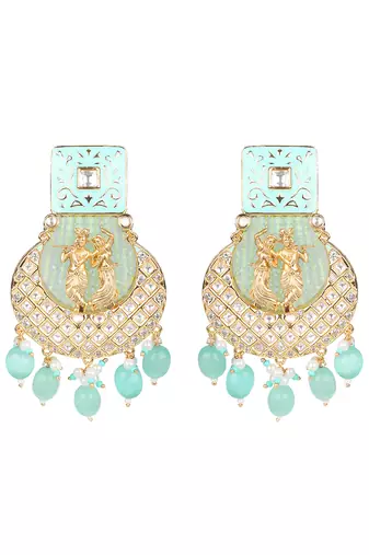 Mint kundan long necklace set