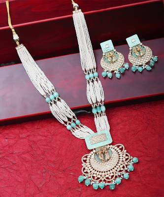 Mint kundan long necklace set 5