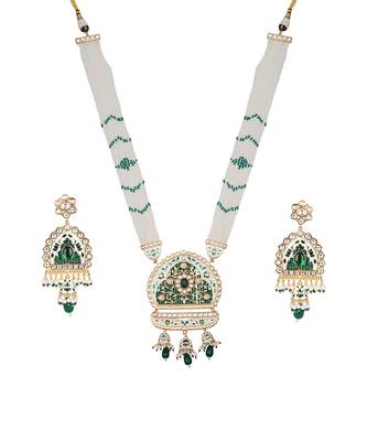 White & emerald kundan long necklace set 2