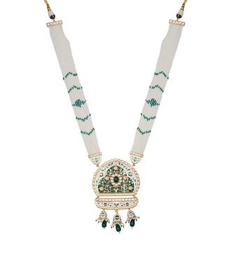 White & emerald kundan long necklace set 3