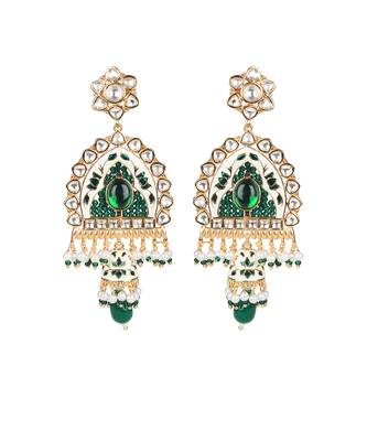 White & emerald kundan long necklace set 4