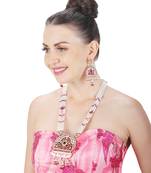 White & ruby red kundan long necklace set