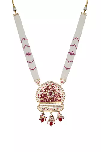 White & ruby red kundan long necklace set