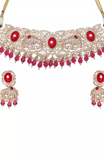 Red kundan choker & mala set