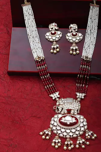 Red kundan choker & mala set