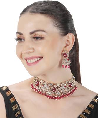 Red kundan polki elephant motif choker set 1
