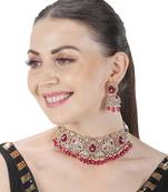 Red kundan polki elephant motif choker set