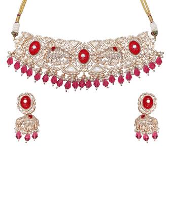Red kundan polki elephant motif choker set 2
