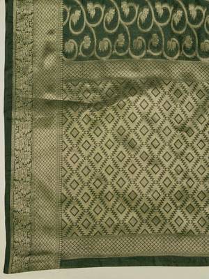 Bottle Green Organza Faux Kanjeevaram Woven Saree Without Blouse 4